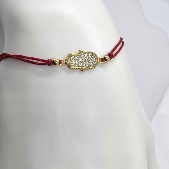 Sterling Silver 925 Hamsa Design With Red String Bracelet - Picture 2 of 3